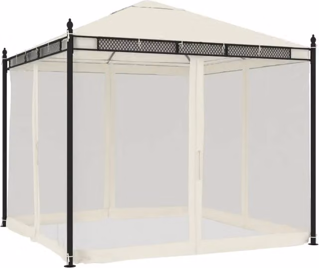 Gazebo | Pergolato con Pareti in Rete Crema 2,93x2,93 m in Acciaio