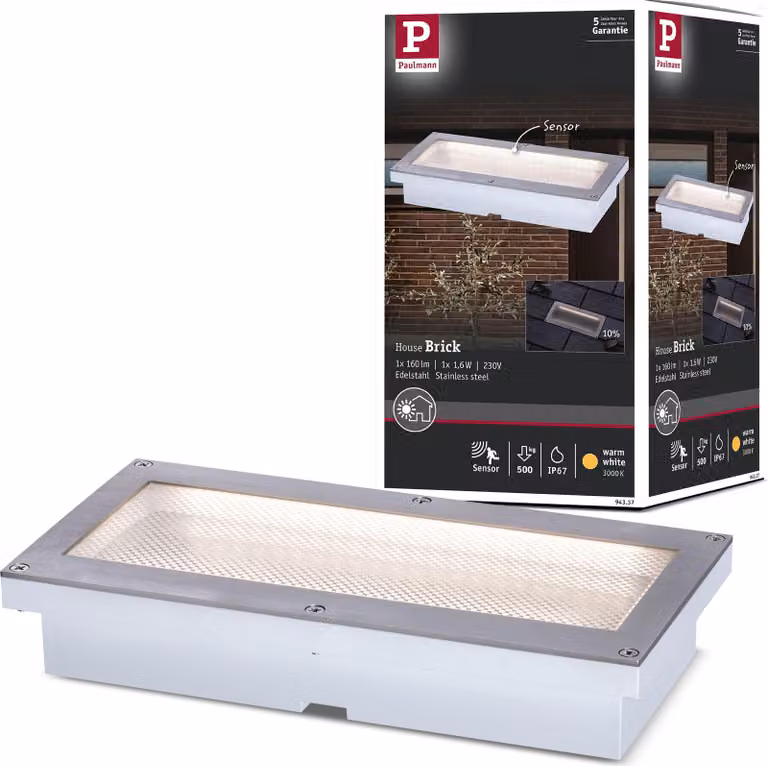 Lampada da incasso a pavimento LED Paulmann Brick Rilevatore di movimento crepuscolare (IR)