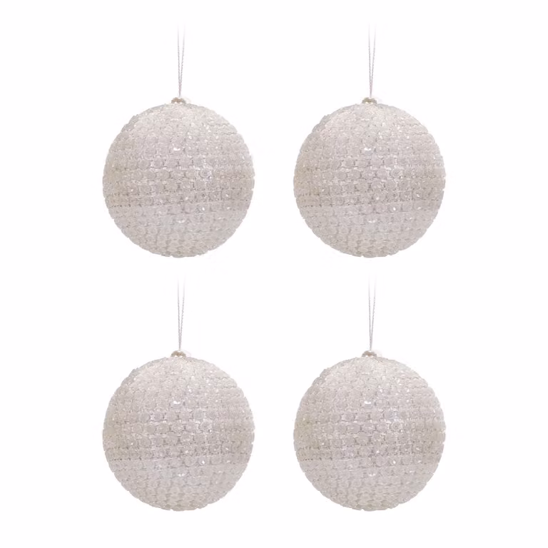 Vestiamo Casa Gran Natale Set di 4 Palline di Natale Bianche in Plastica, Diametro: 10 cm
