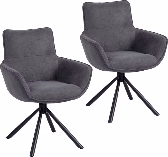 Set di 2 sedie da pranzo moderne HOMCOM girevoli con braccioli e imbottitura morbida, design ergonomico e gambe in metallo, Grigio Scuro