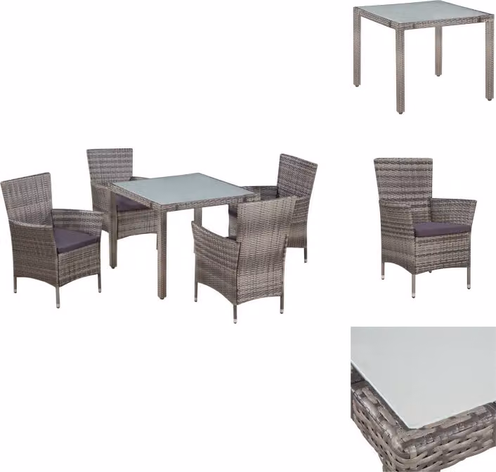 vidaXL Set da pranzo da giardino 5 pezzi con cuscini in poly rattan grigio - Set di mobili da giardino