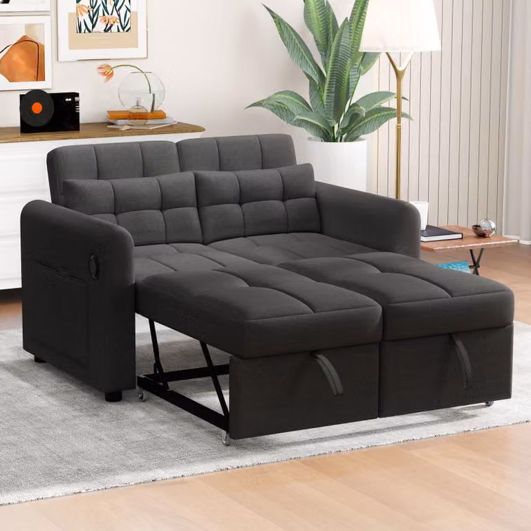 Divano letto Merax 3 in 1 - Divano a due posti con funzione letto e forma a L - Schienale regolabile, connessione USB, tasche portaoggetti - 142 x 85 cm, grigio