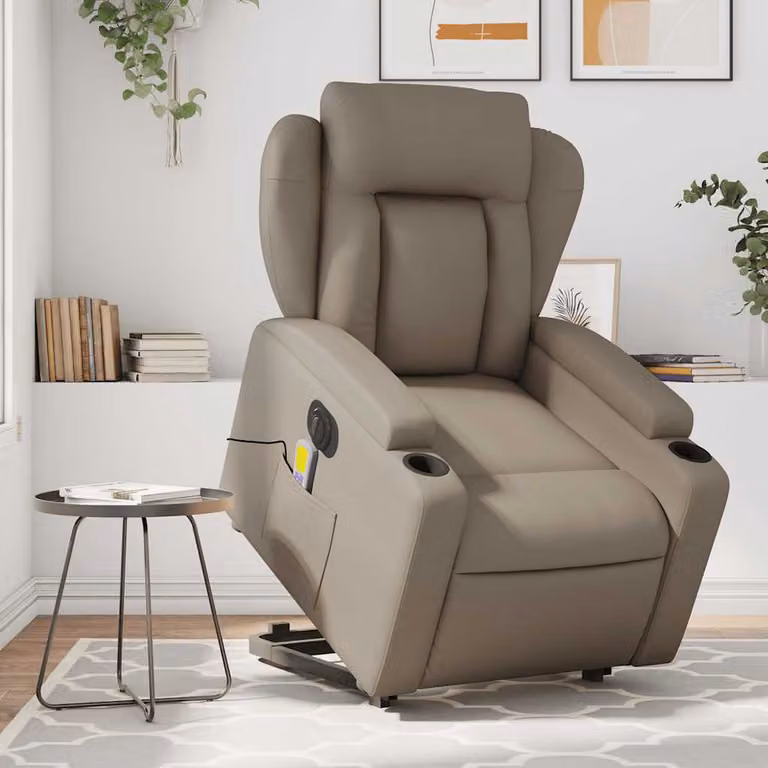 Poltrona Alzapersona con Massaggio Elettrico vidaXL in Similpelle Colore Cappuccino