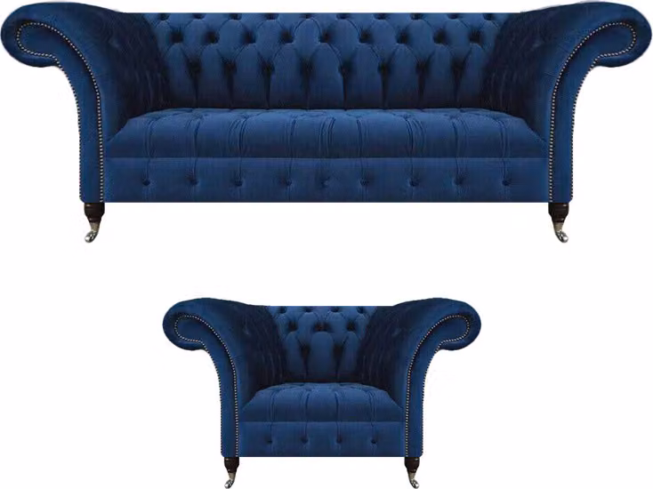 Blau Sofa Dreisitze Wohnzimmer Sessel Chesterfield Polstersitz Einrichtung