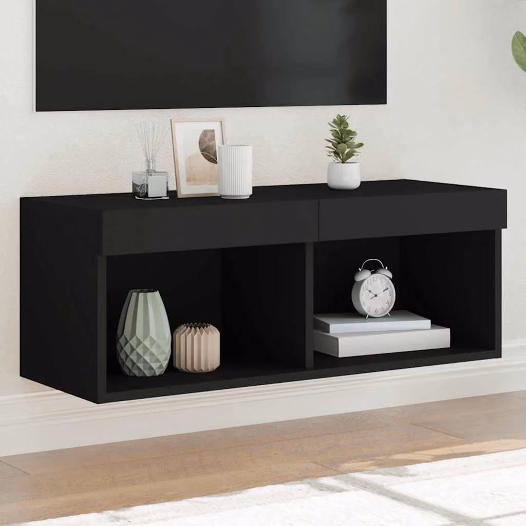 vidaXL Mobile Porta TV Moderno con Luci LED Integrate Nero L: 80 cm, P: 30 cm, H: 30 cm