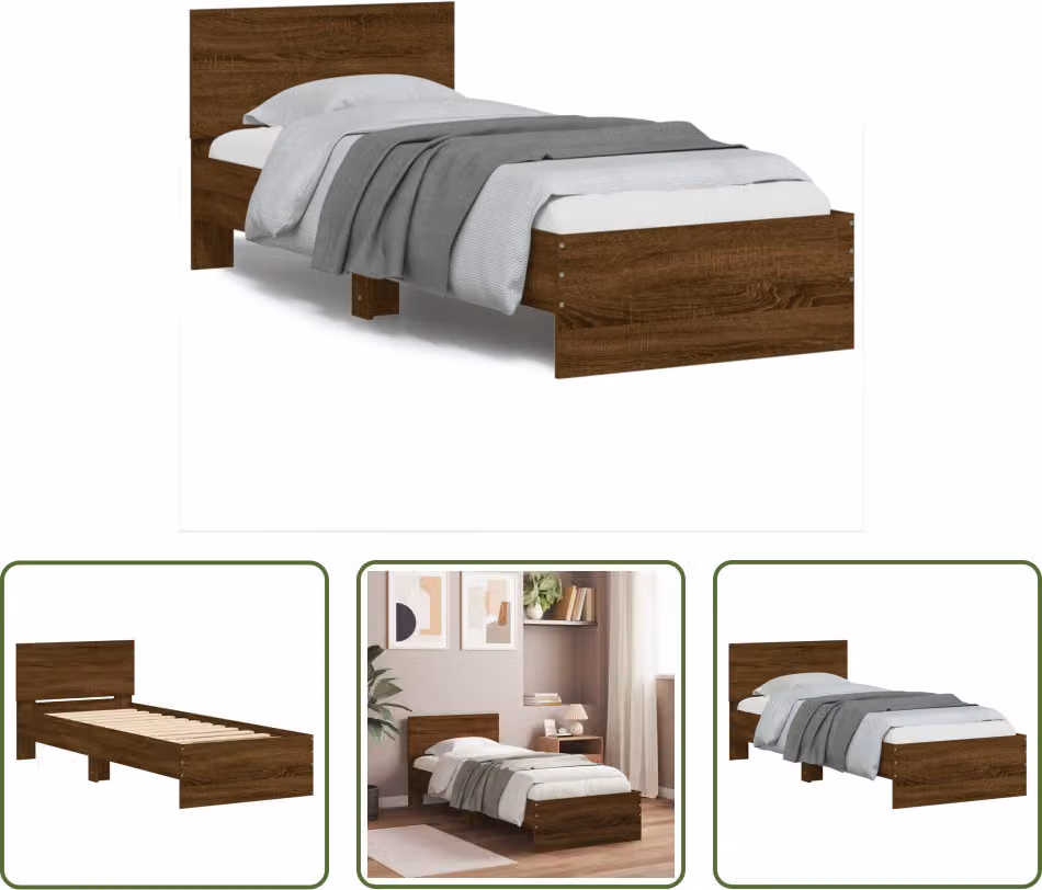 The Living Store Struttura letto con testiera in rovere marrone 90x200 cm