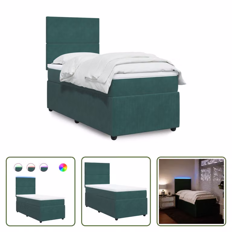 The Living Store Letto a molle con materasso verde scuro 80x200 cm in velluto