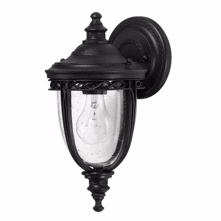Applique da esterno English Bridle nera 1xE27x60W in alluminio, dimensioni: 32,1x16,7x19,1 cm, IP44, Feiss