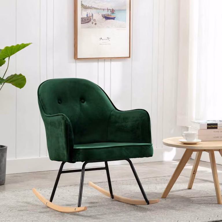 Sedia da Pranzo Moderna vidaXL in Velluto Verde con Gambe in Legno di Faggio e Metallo, H 84 x L 45 x P 55 cm