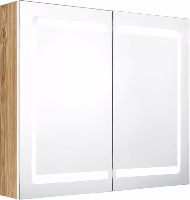 Armadietto Bagno | Armadio da bagno con Specchio e LED Bianco e Rovere 80x12x68 cm