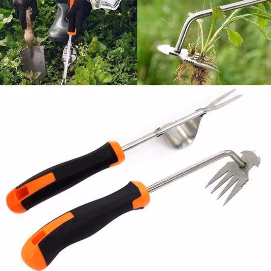 Set per la rimozione delle erbacce Ibendoa®, composto da 2 pezzi: sradicatore per erbacce in acciaio inossidabile resistente alla ruggine, con impugnatura ergonomica in silicone antiscivolo, circa 35 cm di lunghezza, 200 g di peso, ideale per giardino, pr