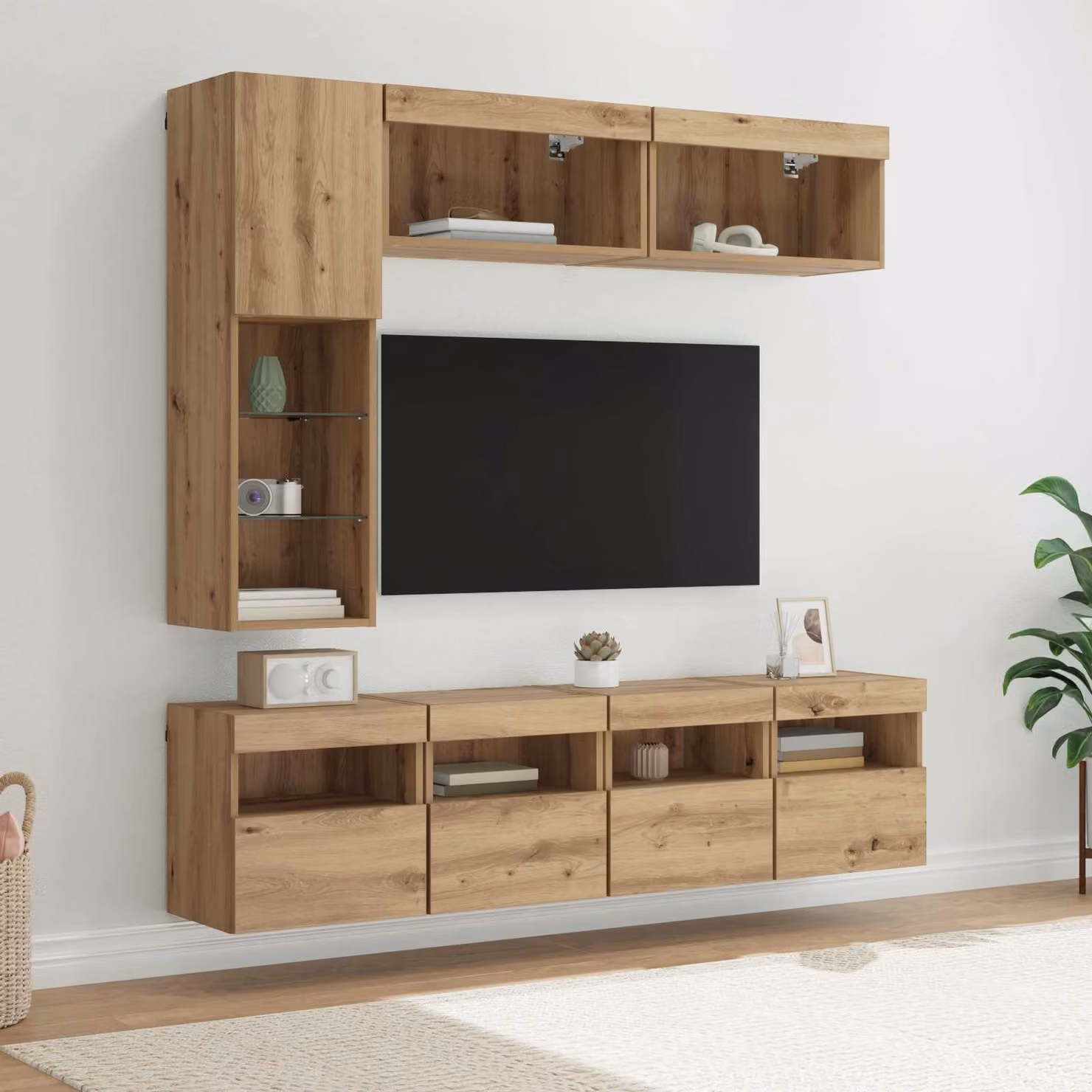Mobile TV moderno vidaXL in legno rovere marrone con illuminazione LED integrata – 1