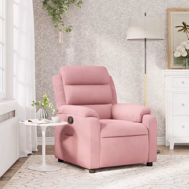 Poltrona Reclinabile Relax vidaXL in Velluto Rosa con Braccioli e Regolazione Manuale