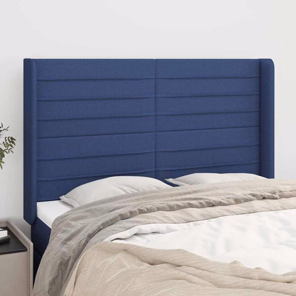 Testiera ad orecchio vidaXL in tessuto blu con struttura in legno L: 147 cm, P: 16 cm, H: 118/128 cm