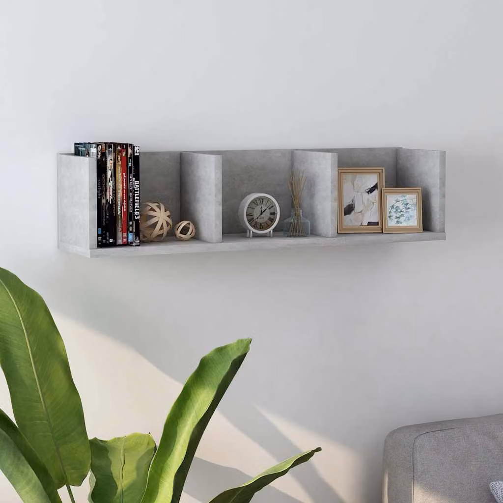 Scaffale porta CD da parete vidaXL in legno e MDF, colore grigio cemento, L 75 cm x P 18 cm x H 18 cm