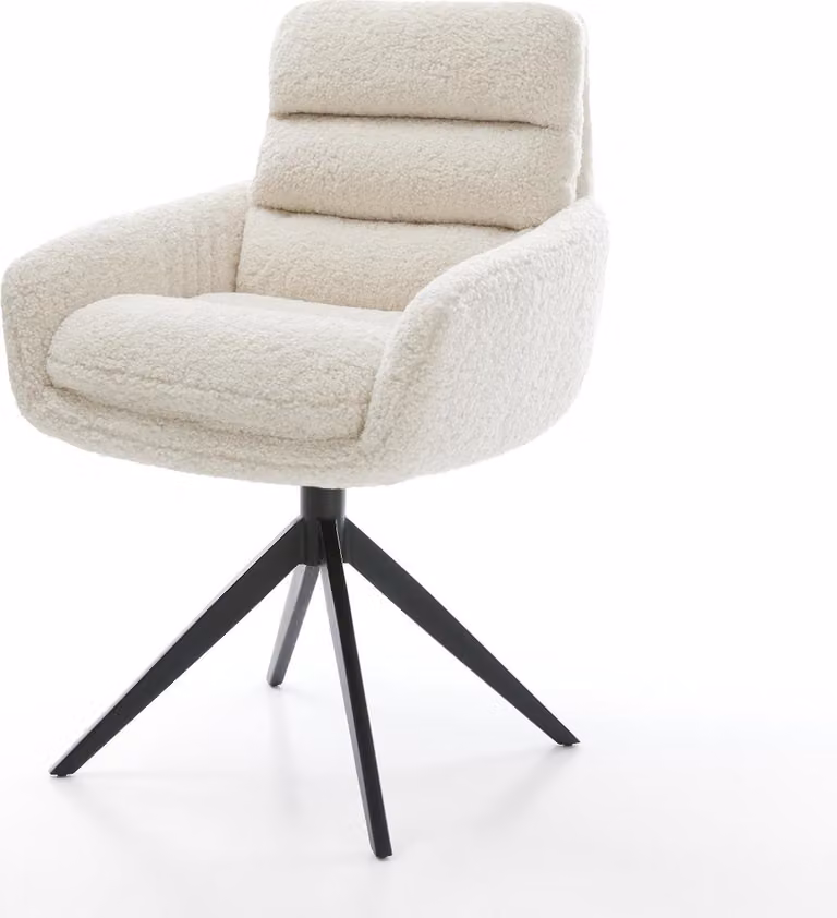 DELIFE Sedia girevole Abelia-Flex con braccioli in tessuto Teddy Beige Telaio a croce largo Nero Girevole a 360° Funzione dondolo