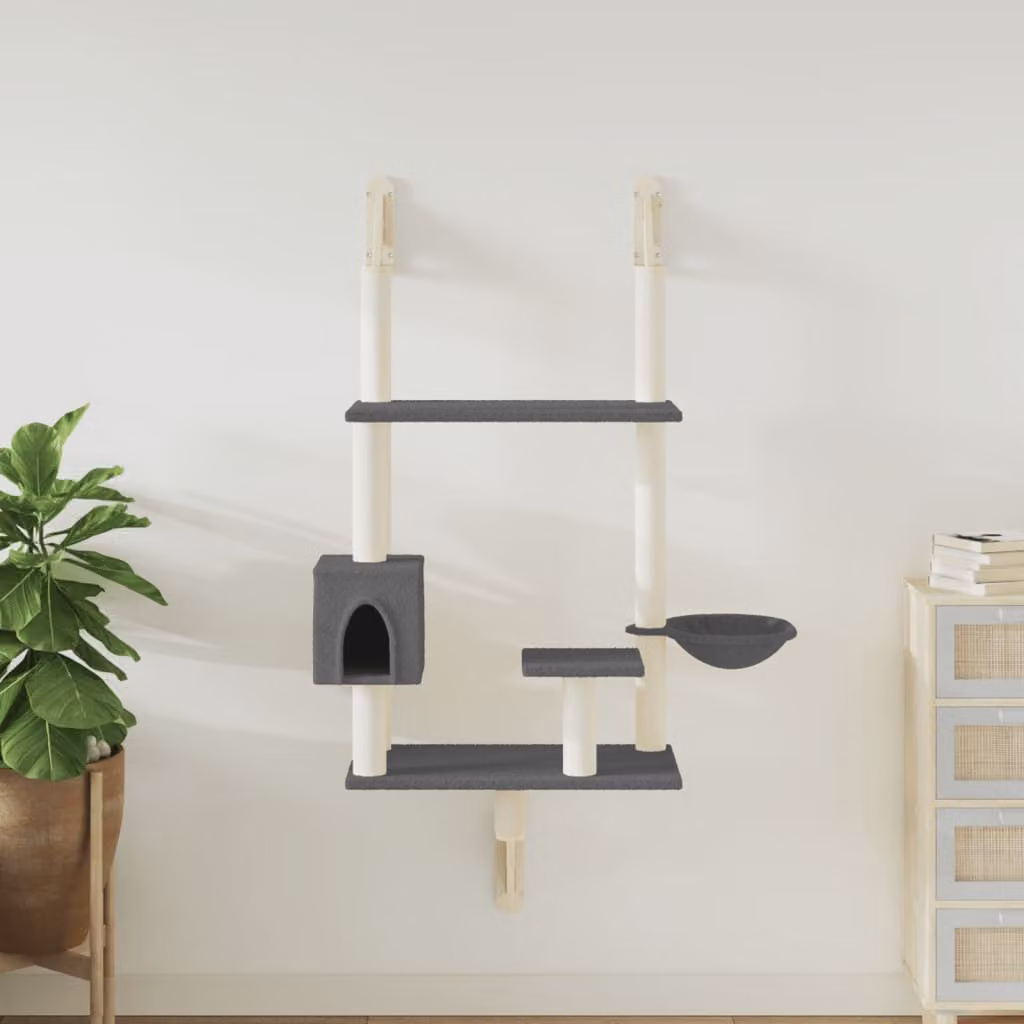 vidaXL Albero per Gatti con Tiragraffi e Cave, Grigio, Altezza: 153 cm