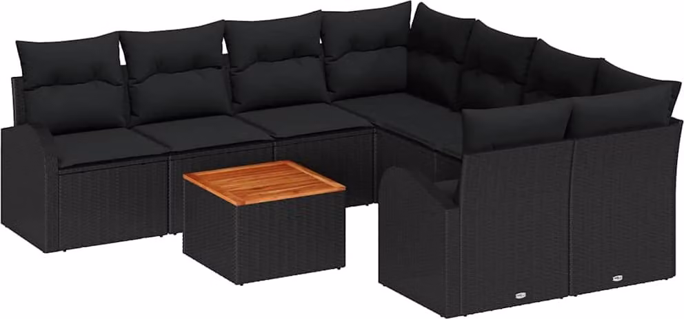 Set Divano da Giardino con archiviazione 9 pcs Nero polyrattan