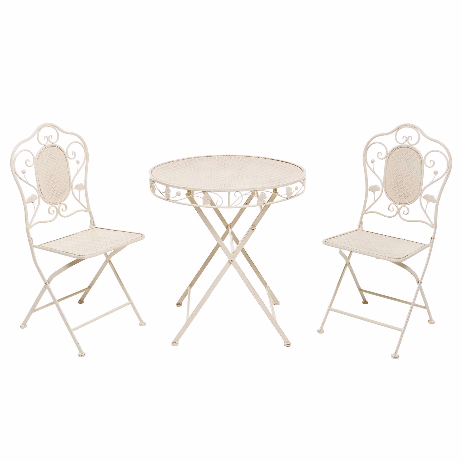 Set da giardino Bistrot Vestiamo Casa Giardino con tavolo rotondo da 70 cm e 2 sedie richiudibili in metallo beige stile Liberty – 1