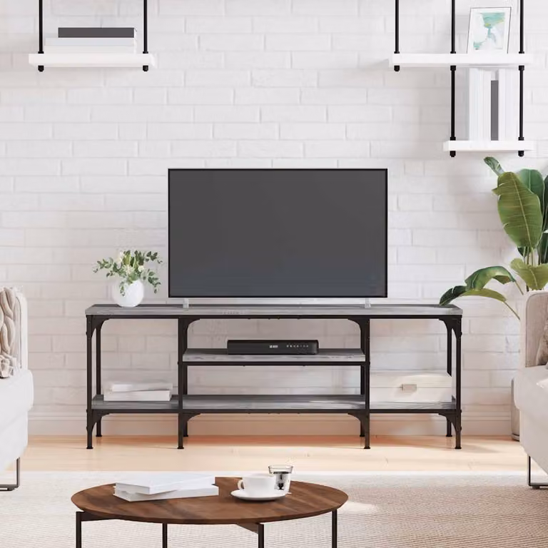 Mobile TV vidaXL in stile industriale in legno multistrato e ferro, Grigio Sonoma, L 121 x P 35 x H 45 cm