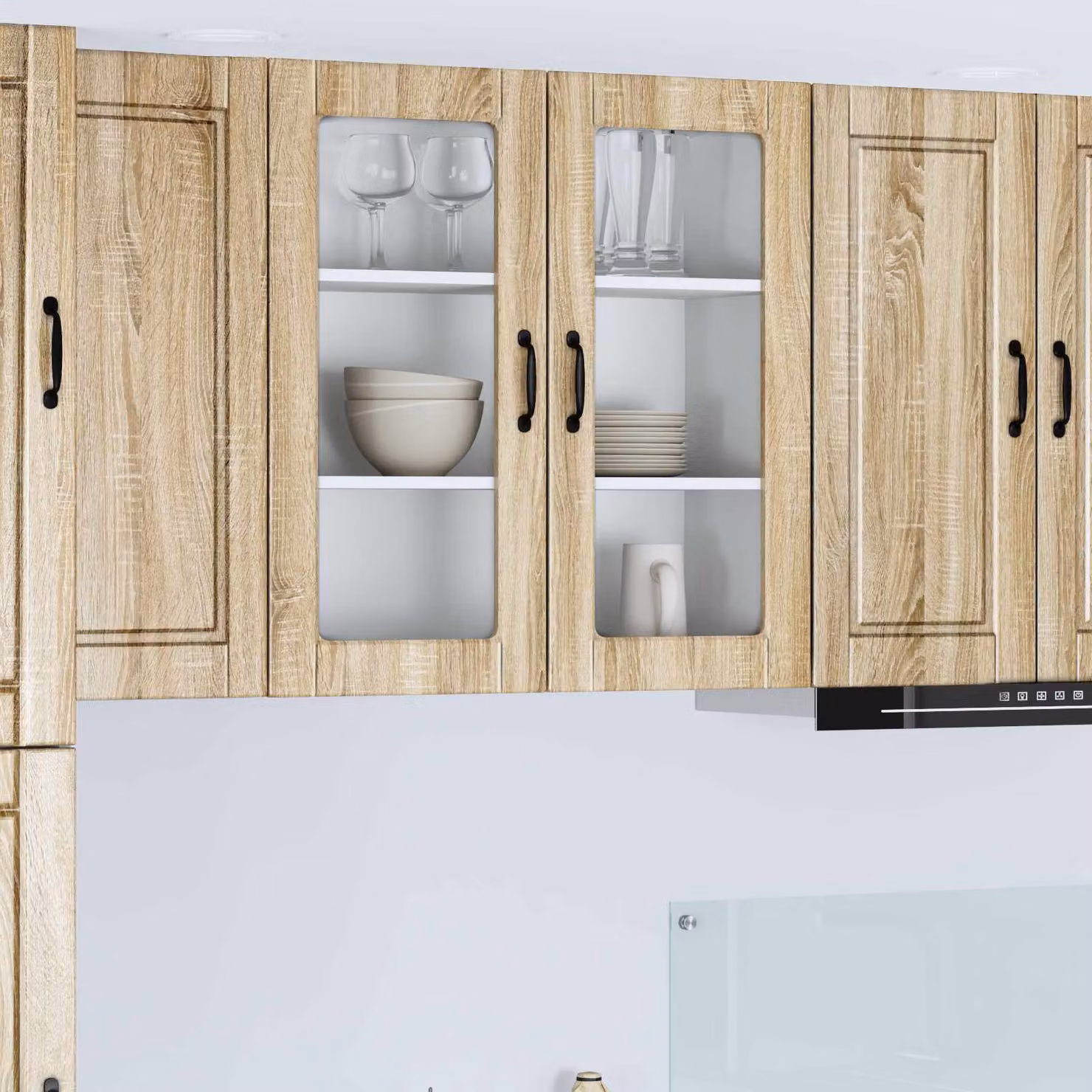 Mobile da parete PORTO vidaXL in Rovere Sonoma con ante in vetro e ripiani interni, L 80 x P 31 x H 80 cm