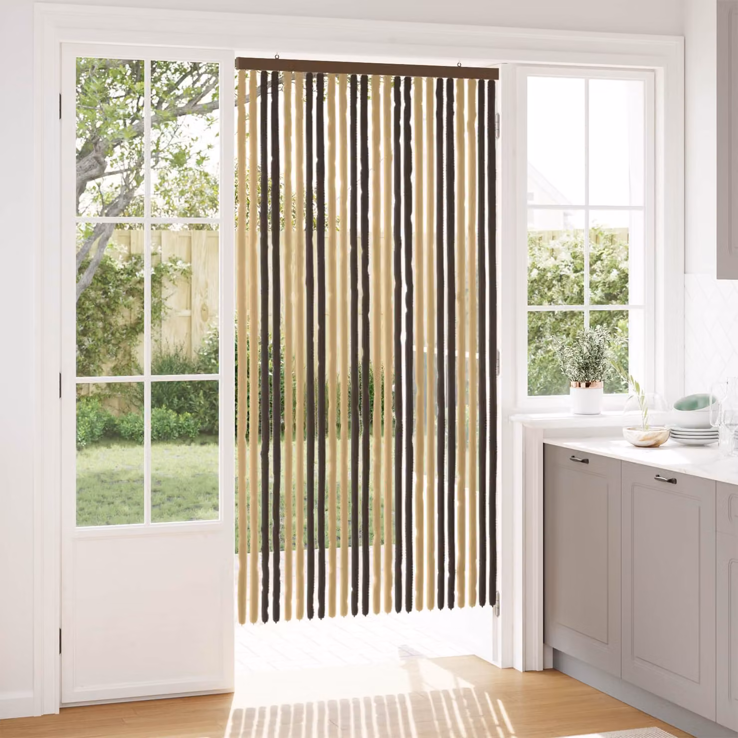 vidaXL Tenda per insetti a righe in chenille e poliestere, Marrone Scuro e Beige, L: 200 cm, H: 100 cm