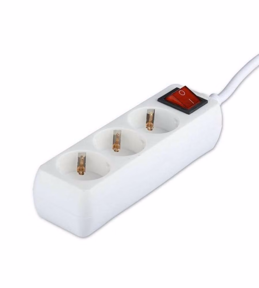 Multipresa con Cavo 5mt 3 Prese 10A 2P + Shuko e Interruttore Luminoso Spina Shuko Colore Bianco