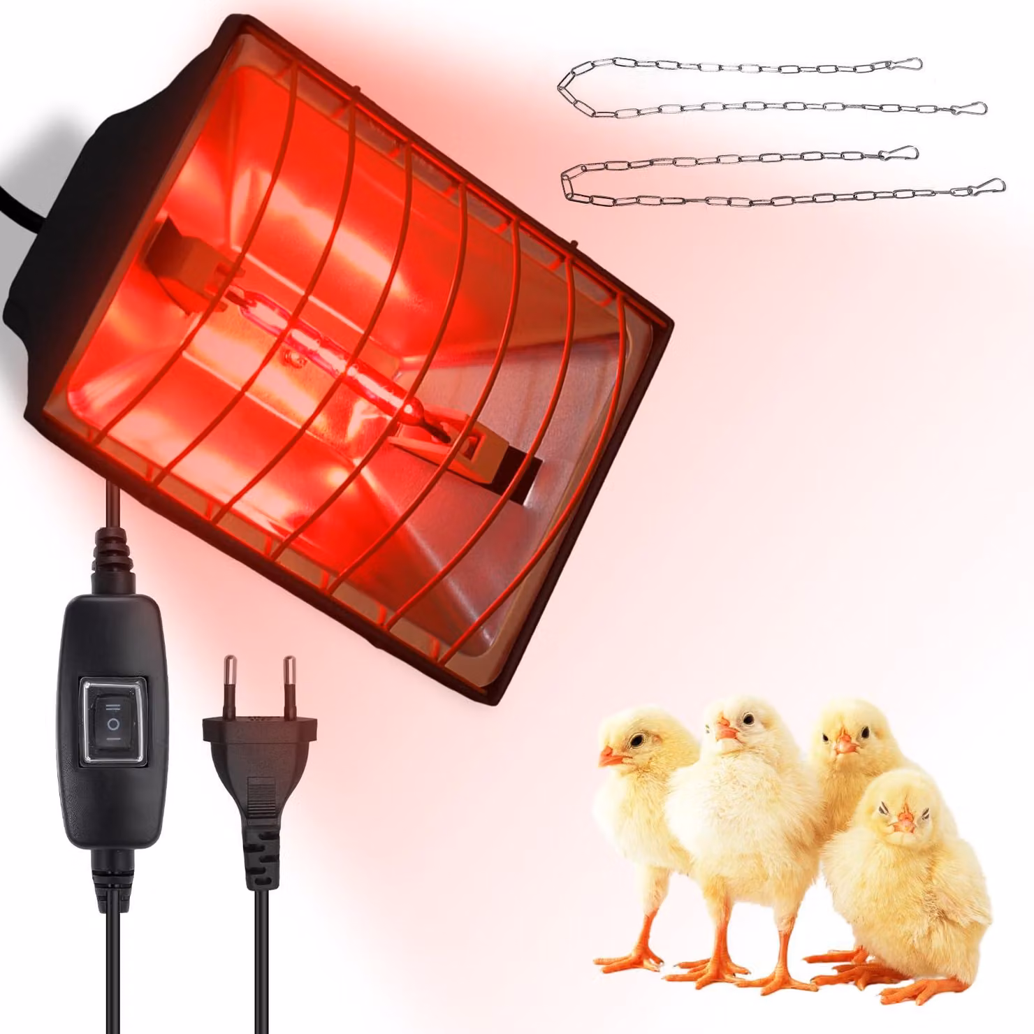 Lampada riscaldante, 1,8 metri, lampada a luce rossa da 300 watt per animali