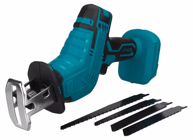 Troncatrice a batteria - 18V, solo corpo macchina (senza batteria) - 4000 giri/min - 4 lame - Profondità di taglio: 100 mm (legno/metallo/PVC) - 1,4 kg - Colore: blu