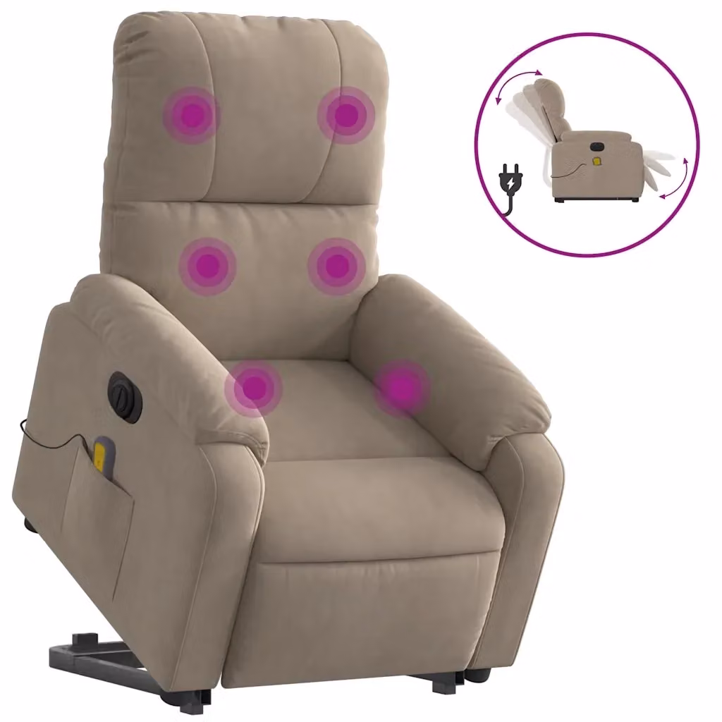 Poltrona a Rialzo Reclinabile con Assistenza Elettrica vidaXL in Microfibra Beige per Senior – 2