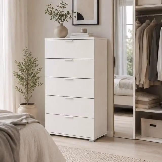 Cassettiera The White Stone Bianca Moderna per Camera da Letto e Bagno L/P/H: 60 x 38 x 103 cm