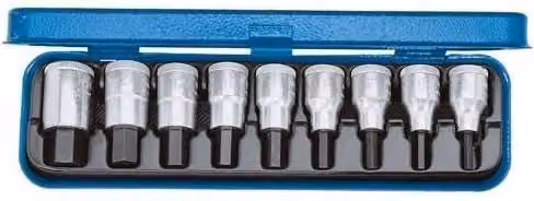 Set di chiavi a bussola Gedore 9 pezzi in acciaio cromo-vanadio da 1/2 pollice colore blu