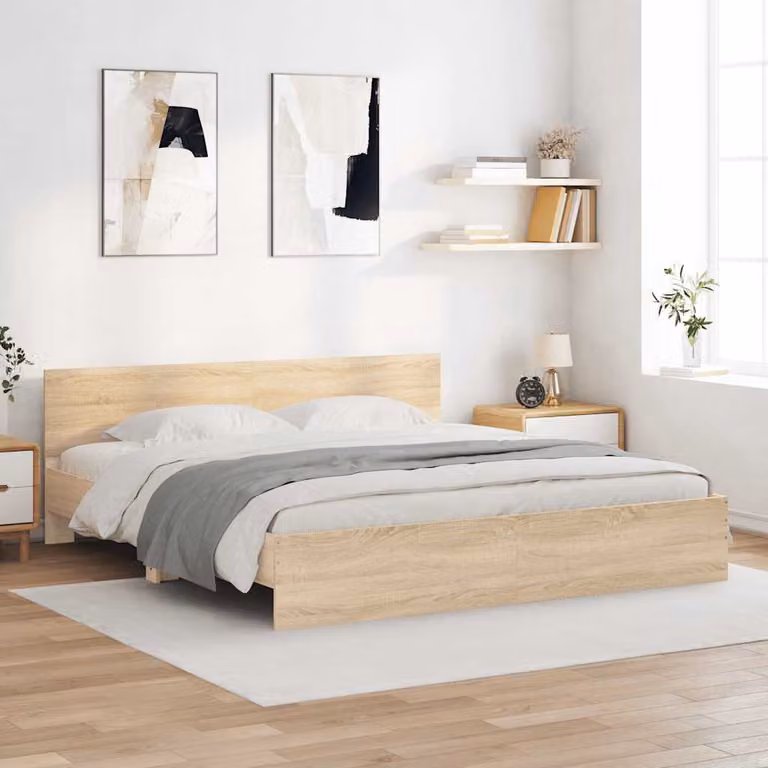 vidaXL Giroletto con Testiera in Rovere Sonoma, Colore Marrone e Beige, L/P: 200 x 200 cm