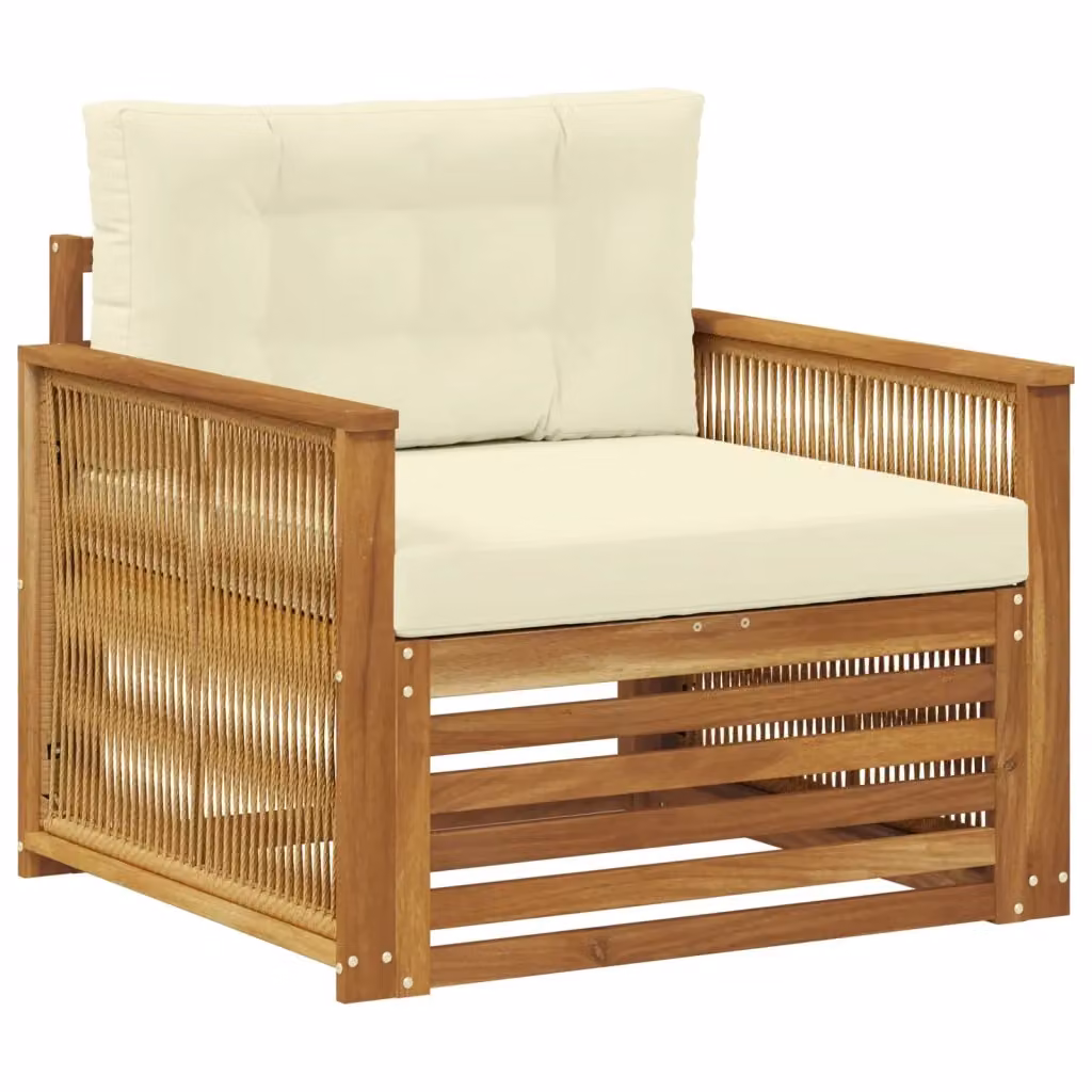 Divano da esterno moderno DESIGN IN in legno di acacia massello con cuscini beige e bianco per giardino e terrazza – 2
