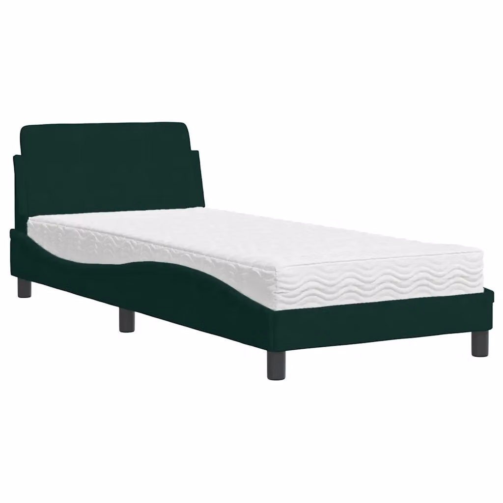 Letto con Materasso Dover vidaXL in Velluto Verde Scuro, Dimensioni: 90 x 190 cm – 2