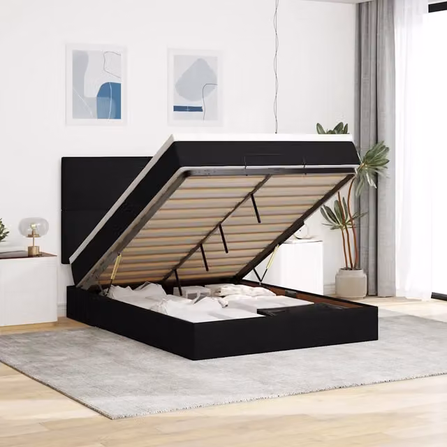 Struttura Letto Pouf con Materassi Nero 140x190 cm in Velluto 3313399
