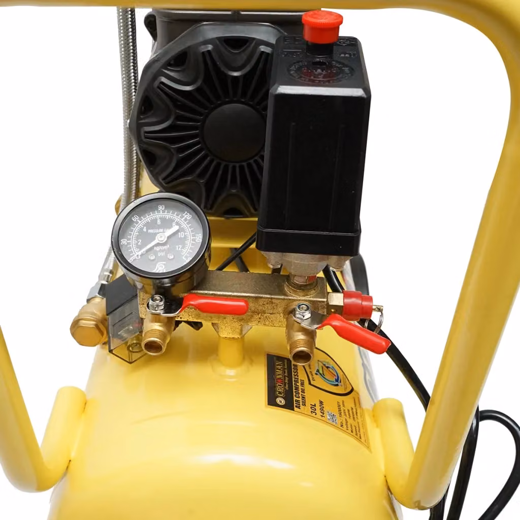 Compressore d'aria silenzioso oil-free Crownman da 30 litri, potenza 1,5 kW/2 CV, pressione massima 8 bar, colore giallo – 2