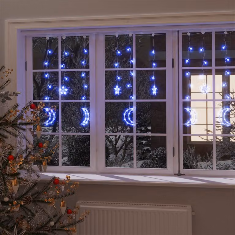 vidaXL Luci Fatate a Tenda con 138 LED a Forma di Stella e Luna, Blu, con Telecomando