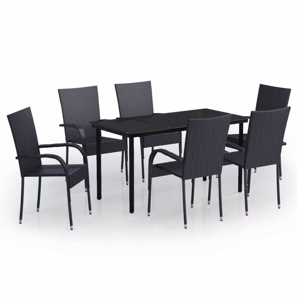 Set Mobili da Pranzo per Giardino 7 pz Nero