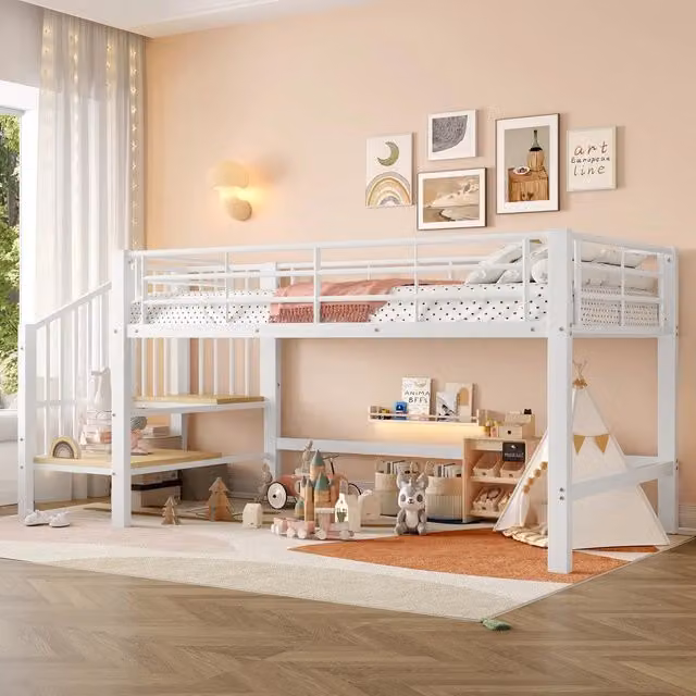Letto a soppalco con scala contenitore ¨C Minimal ¨C Bianco 90x200 cm