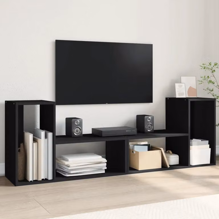 Supporto TV mobile vidaXL nero moderno con scomparti multimediali in legno e MDF