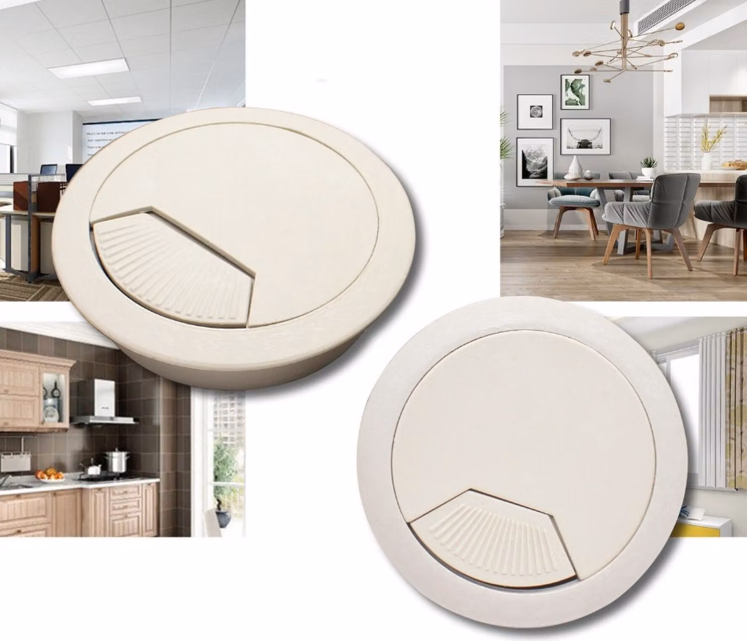 set di 4 passacavi da scrivania 80mm - colore [bianco] - uscita cavi con guarnizione antipolvere per varie scrivanie e piani di lavoro per ufficio | scatola rotonda per cavi in plastica ABS | uscita cavi