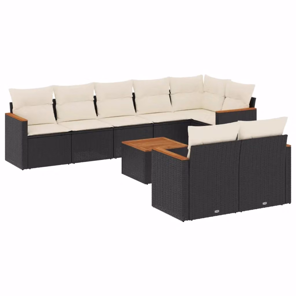 Set Divani da Giardino vidaXL 9 Pezzi a Forma di L con Cuscini e Tavolino, Polyrattan Nero e Struttura in Acciaio Verniciato a Polvere – 2