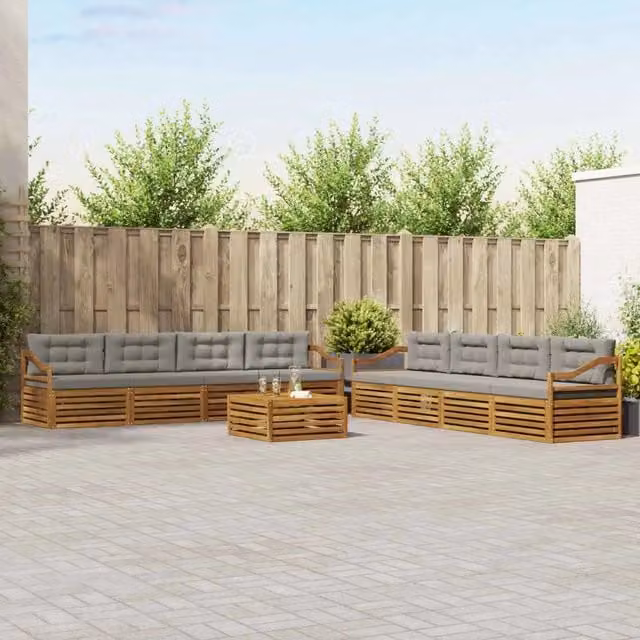 Set di mobili da esterno vidaXL in legno di acacia con divani e tavolino da giardino, colore beige e grigio – 1