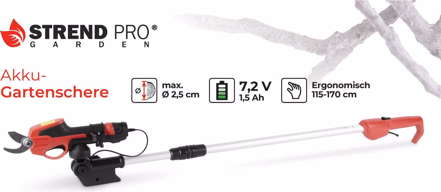 SET Forbici Strend Pro Garden, 7,2 V, da giardino, a batteria, 111216 + asta telescopica 111248