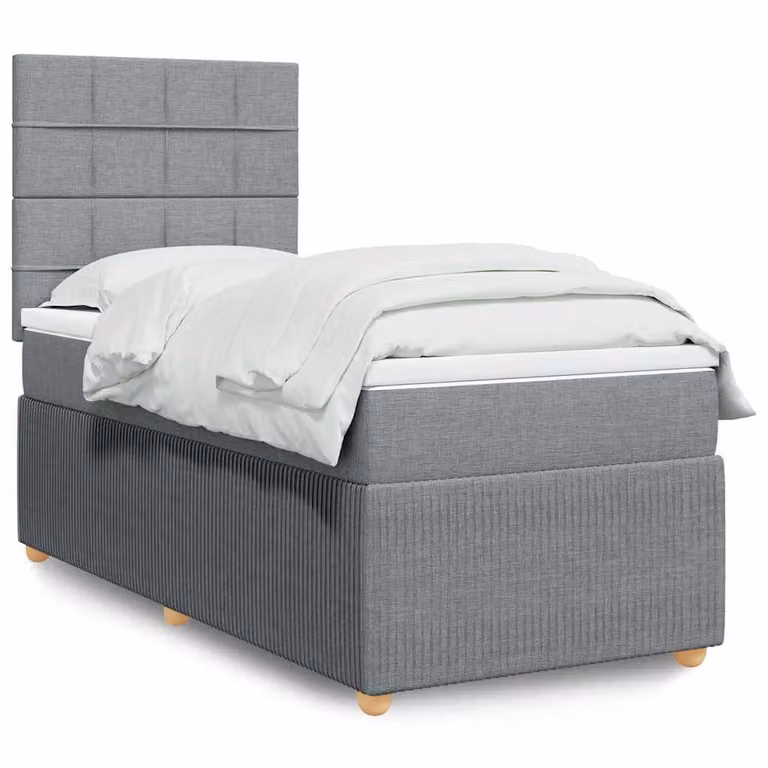 vidaXL Giroletto a Molle Ibrido con Materasso in Tessuto Grigio e Bianco L/P/H: 200 x 100 x 150,5 cm