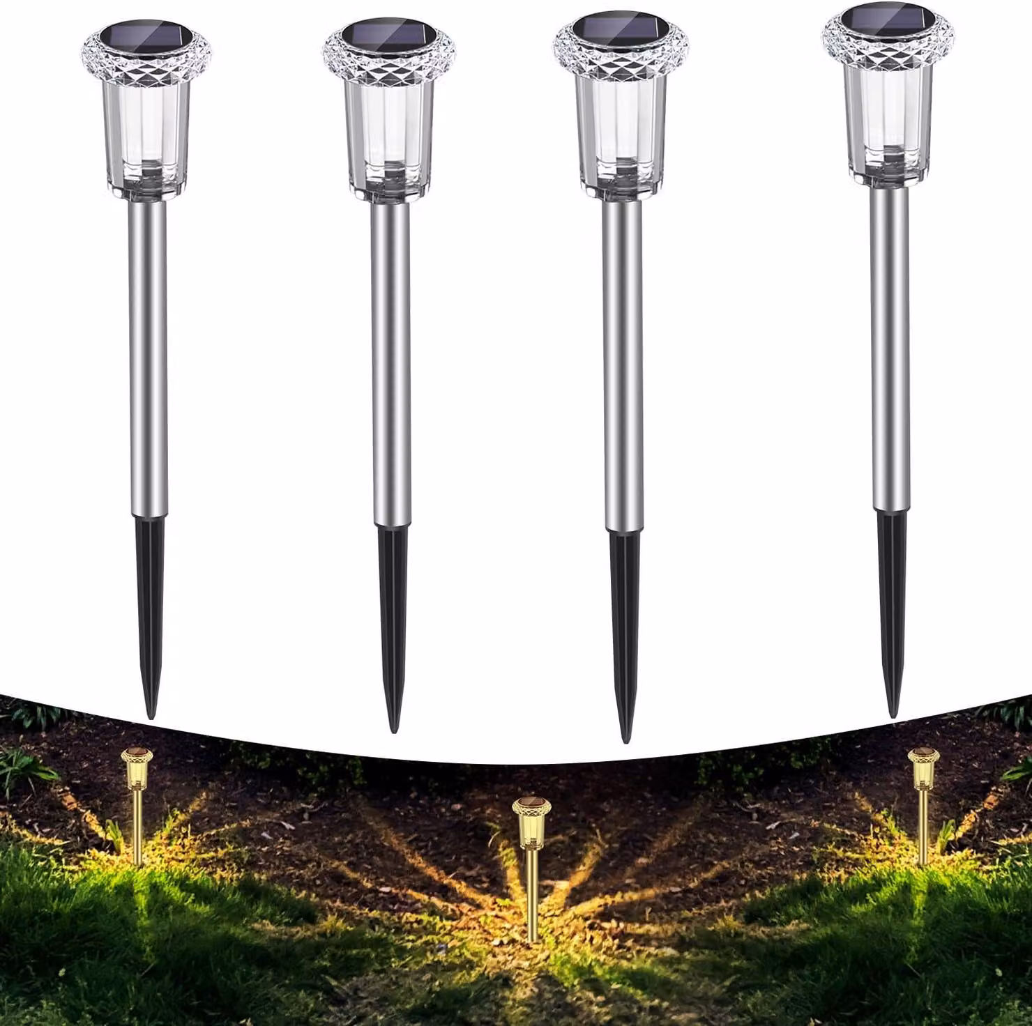 Lampade da giardino solari, impermeabili (grado di protezione IP65), confezione da 4 pezzi, luce bianco caldo 3000K, ideali per balconi e terrazzi