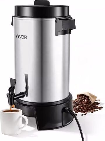 Distributore di bevande calde elettrico VEVOR in acciaio inossidabile argento, 1190 W, con controllo automatico della temperatura e rubinetto antigoccia, L: 25 cm, P: 27 cm, H: 42 cm