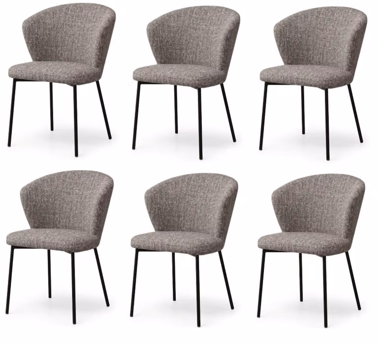 Set di 6 eleganti sedie da pranzo, colore grigio-beige melange, rivestite in tessuto, design organico