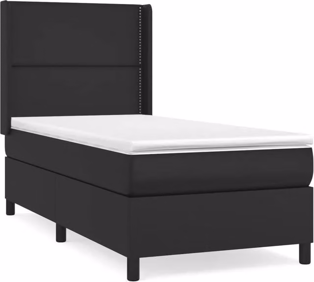Letto singolo | Letto per adulti | Giroletto a Molle con Materasso Nero 90x190 cm in Similpelle